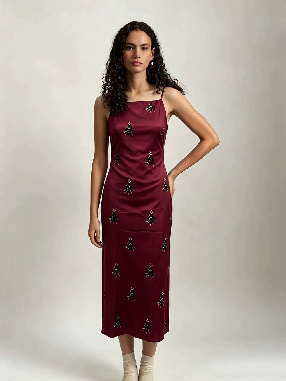 Zara Solid Color Sequin Print Camisole Dress